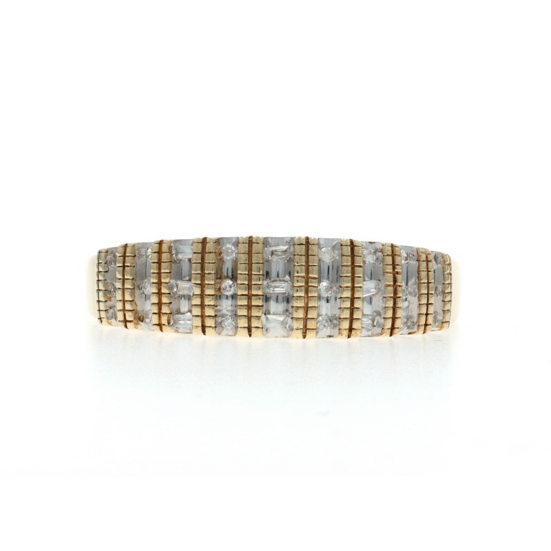 Yellow Gold Diamond Stripe Band – 10k Single & Baguette .10ctw Tapered Ring