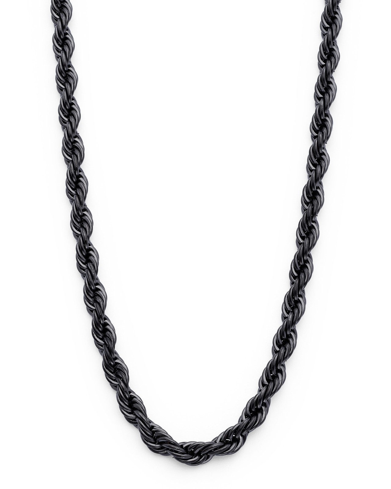 Black Plated Stainless Steel Men’s Rope Chain Necklace 4MM 24″ Lobster Lock