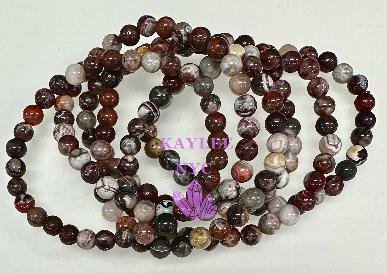 Wholesale 6 Pcs Natural Mexican Lace Agate 6mm 7.5” Stretch Bracelet