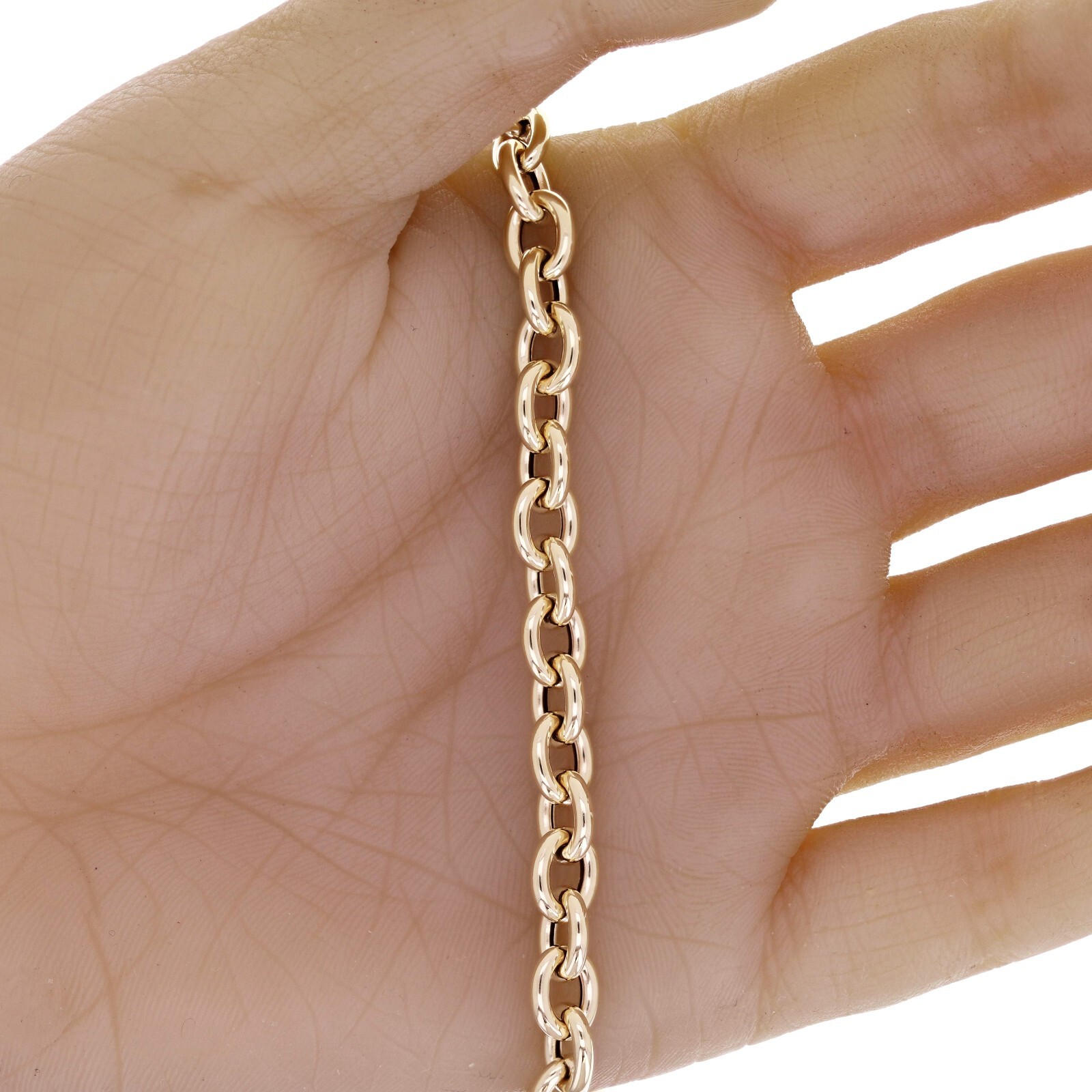 Italian 14k Yellow Gold Oval Rolo Link Chain Charm Bracelet 7.75″ 6.9mm 4.8 gram