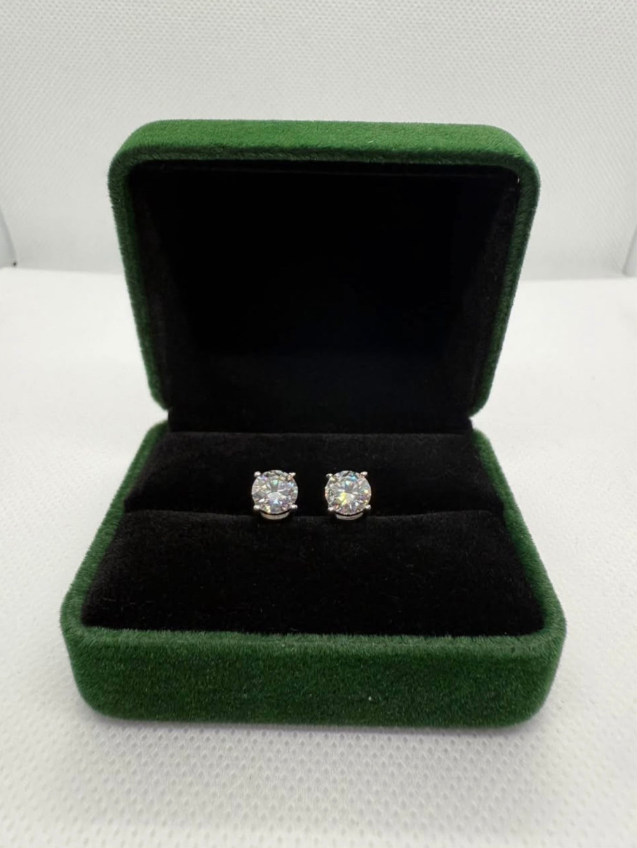 Moissanite 2CT Total Stud Earrings – 1CT Each | 925 Silver, 18K Rhodium White