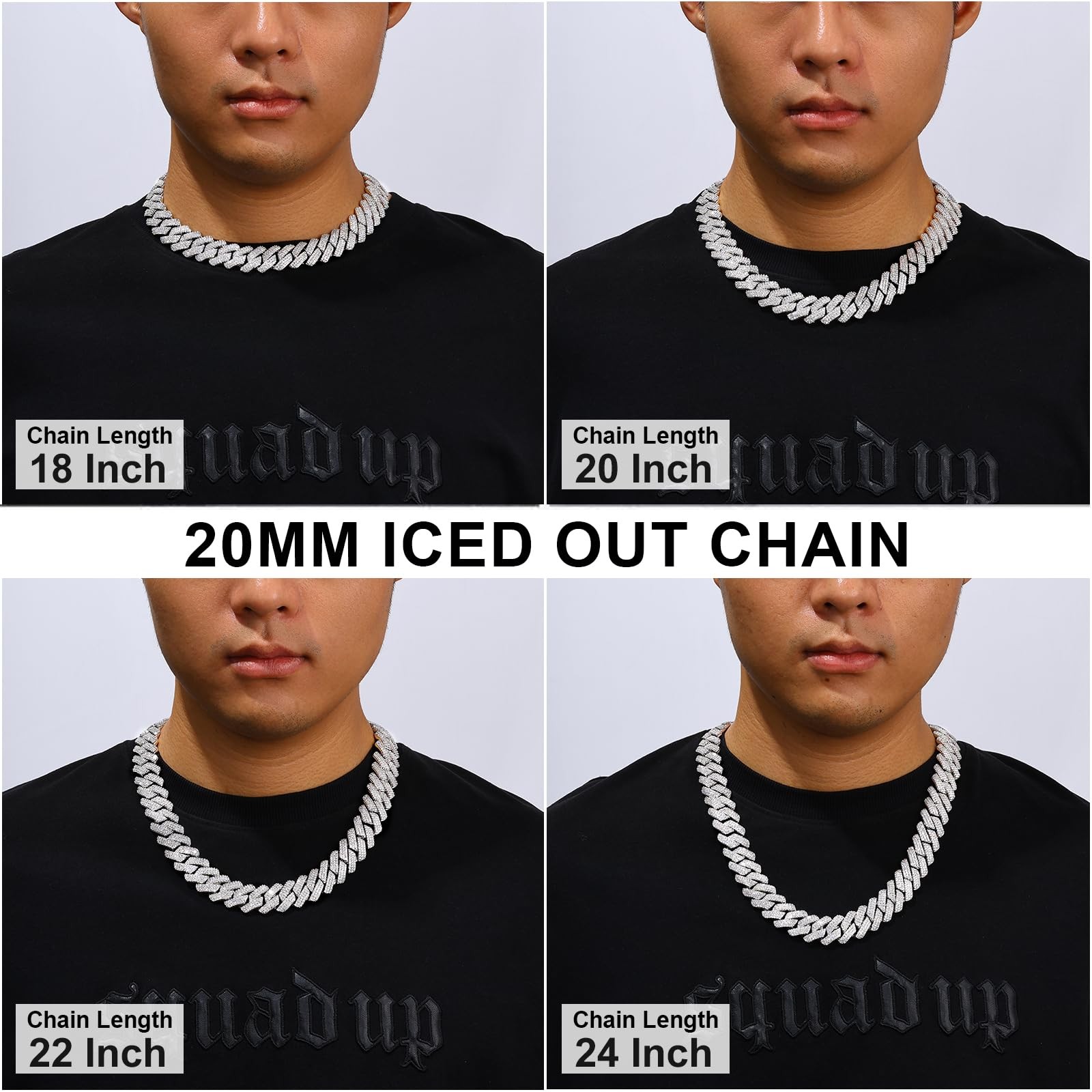 Ucciyo 20MM Cuban Link Chain for Men Iced Out Chain 18K Gold Plated 5A+ Zicron
