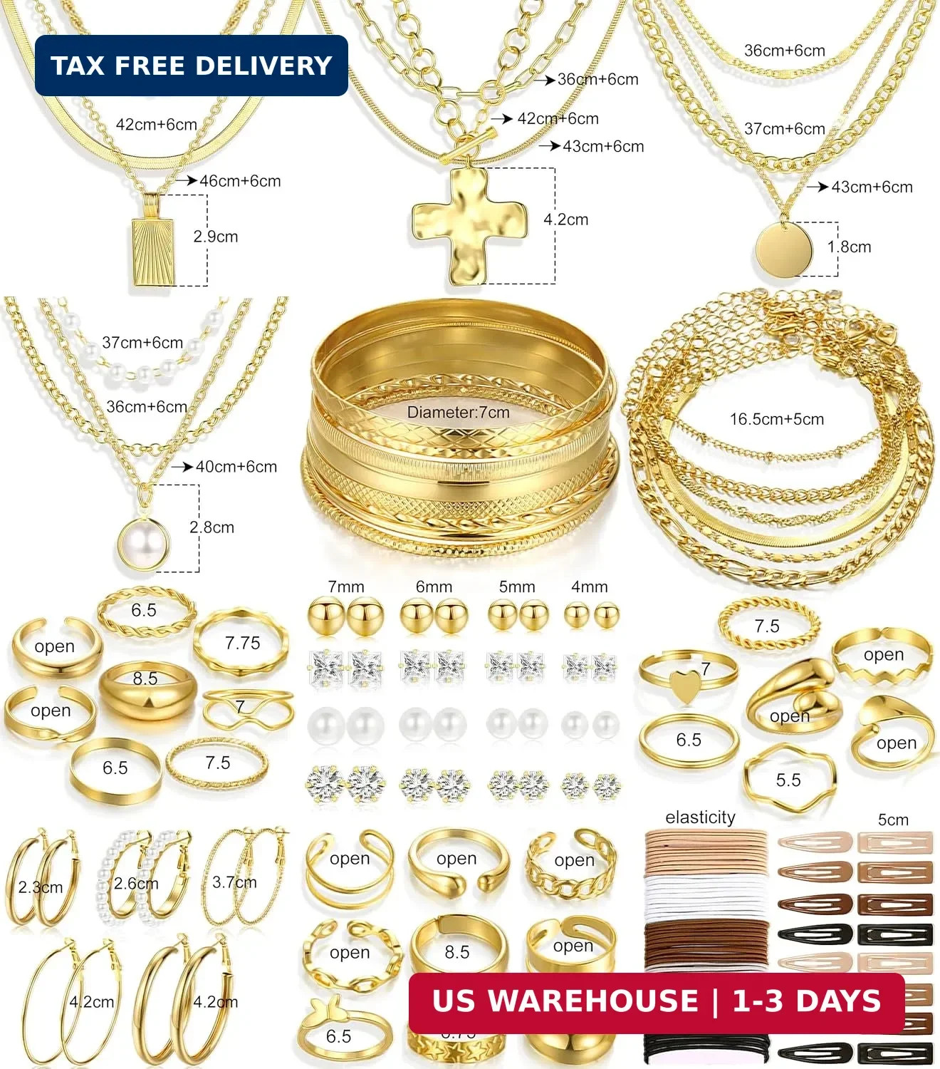 FANDY 137 Pieces Gold Jewelry Set for Women, 12 Necklace, 14 Bracelet, 21 Earrin
