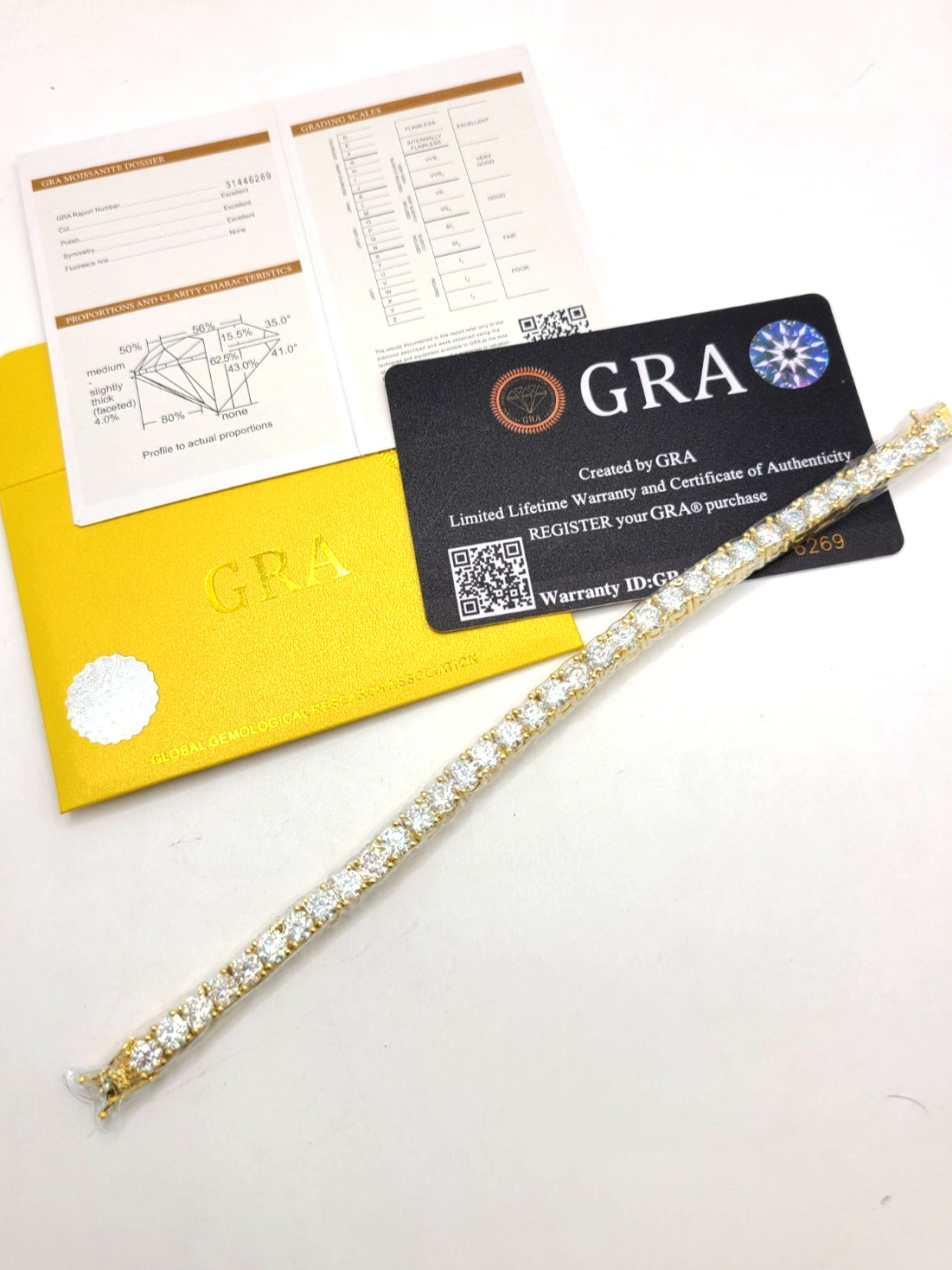GRA 17cttw Round Moissanite Gold Plated PVD Tennis Chain Bracelet 7″