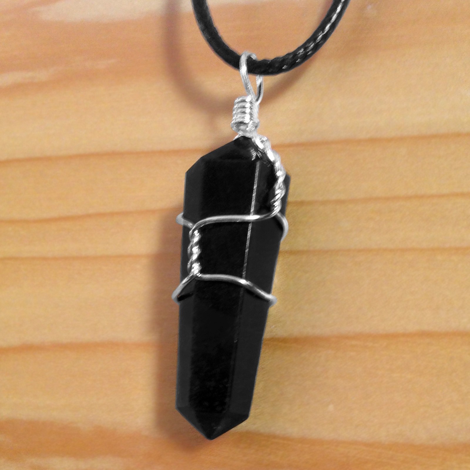 Obsidian Wire Wrap Double Terminated Point Chakra Crystal Pendant CHARGED Neckla