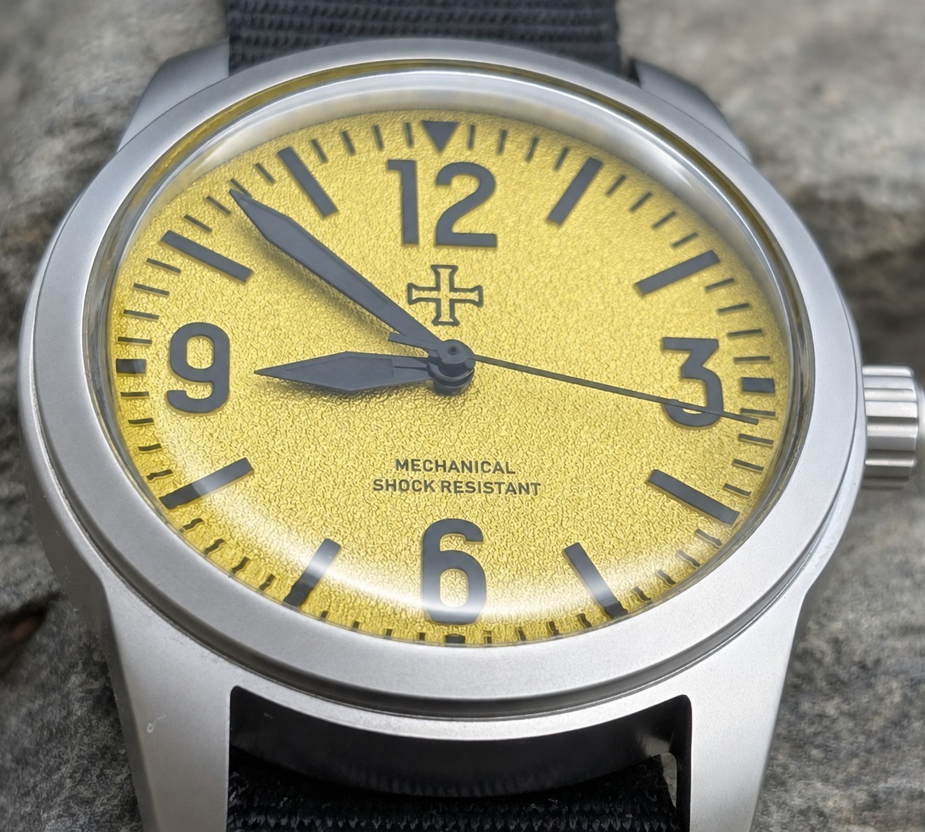 Toujours Pret Mechanical Military Field watch Blasted Stainless steel Yellow39mm