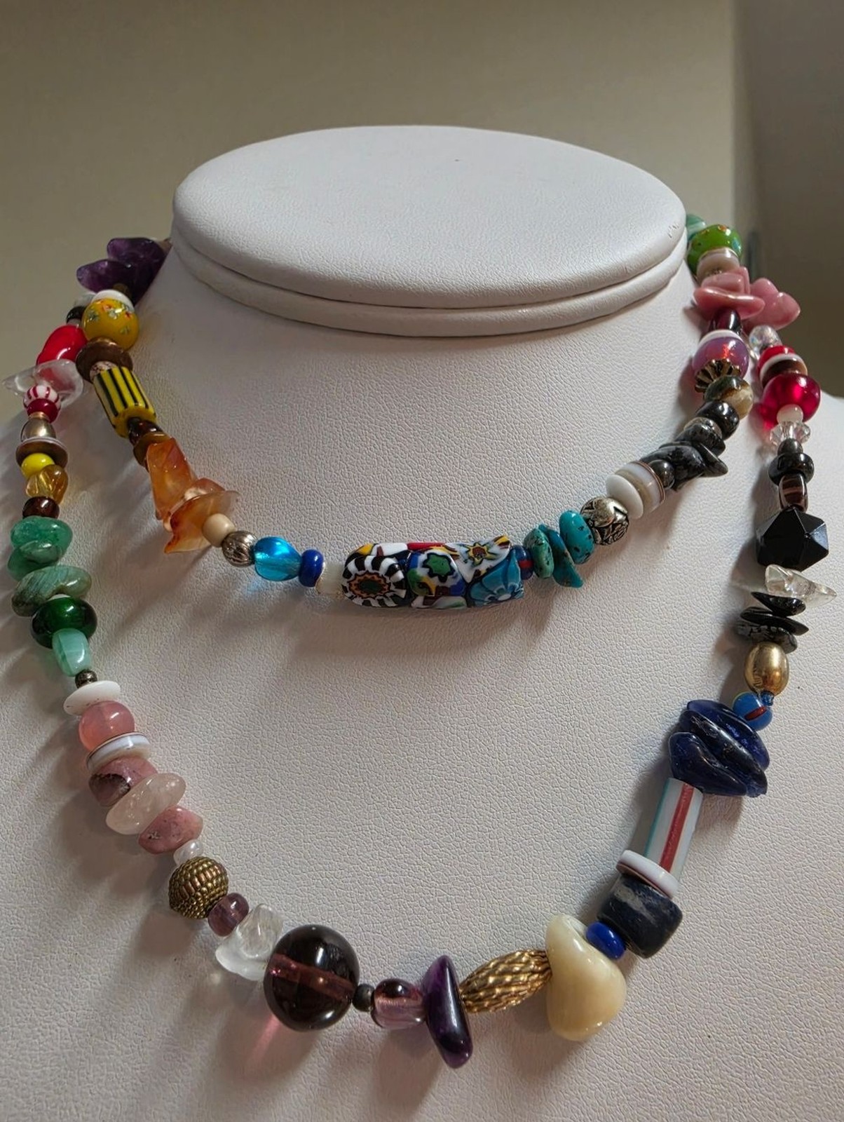 Artisan Multi-Color Mixed Glass & Stone Necklace