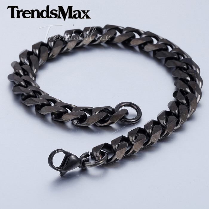 11mm Black Tone Stainless Steel Cuban Curb Chain Bracelet 7/8/9/10/11inches