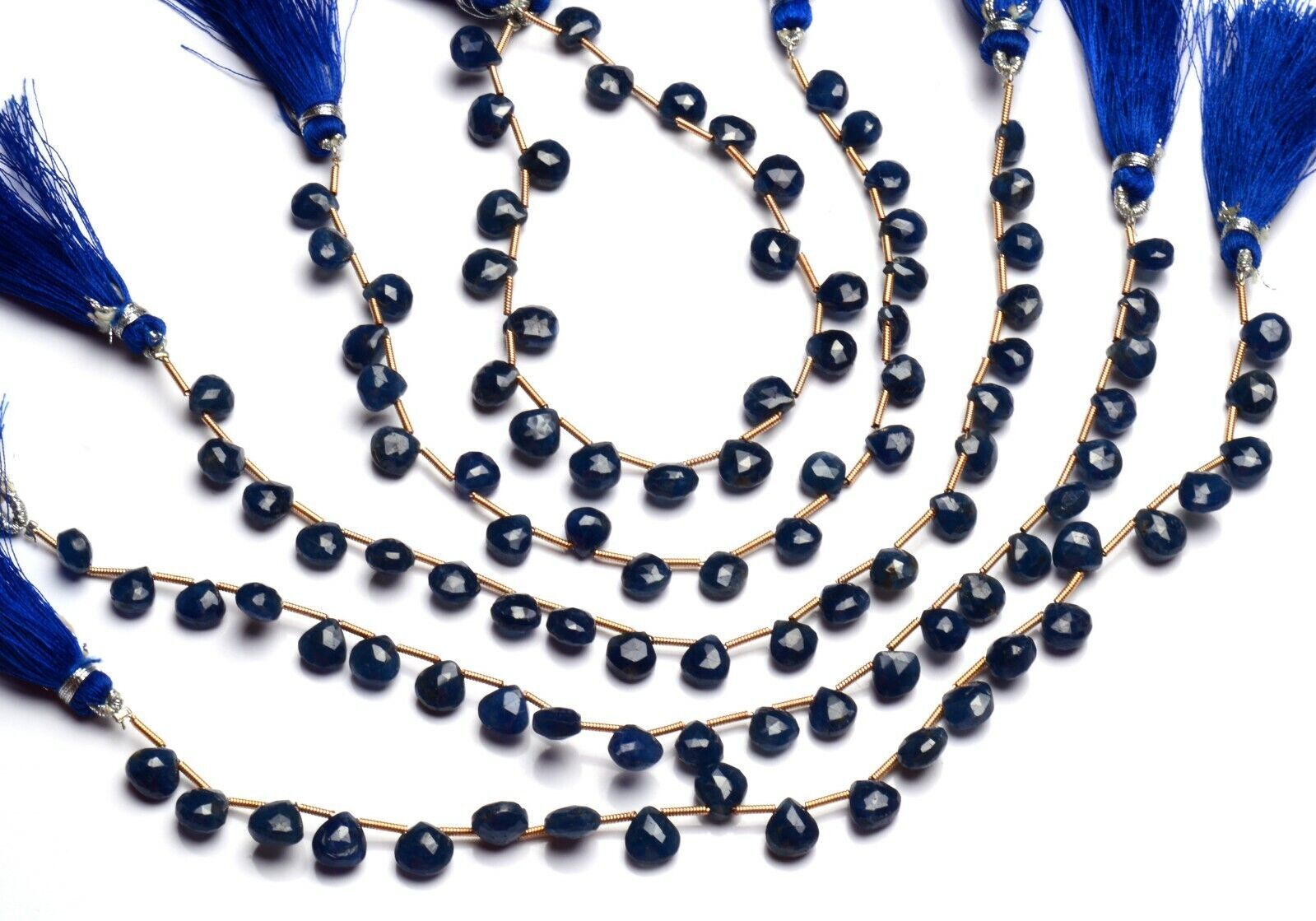 Natural Gem Myanmar Blue Sapphire 7MM Size Faceted Heart Shape Beads 8.5″ Strand