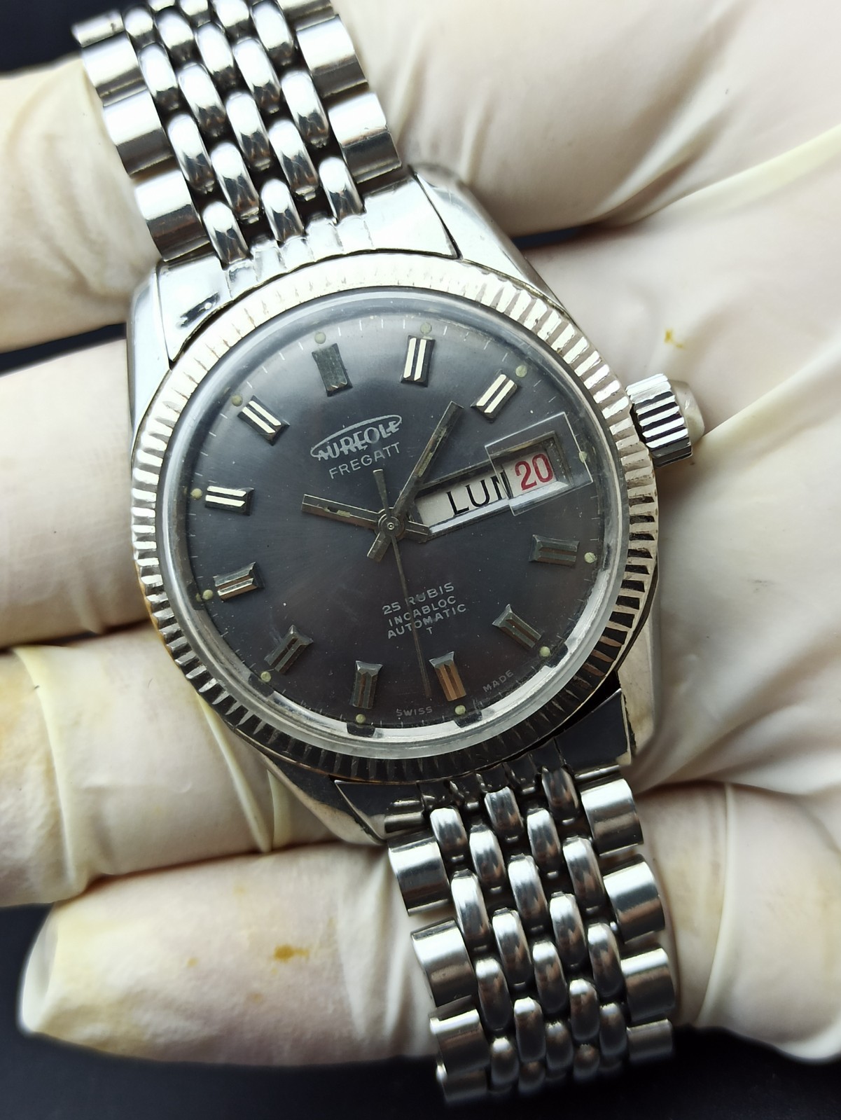 Ultra-Rare AUREOLE FREGATT Automatic Men Watch Automatic 25 Jewels Swiss 1970s