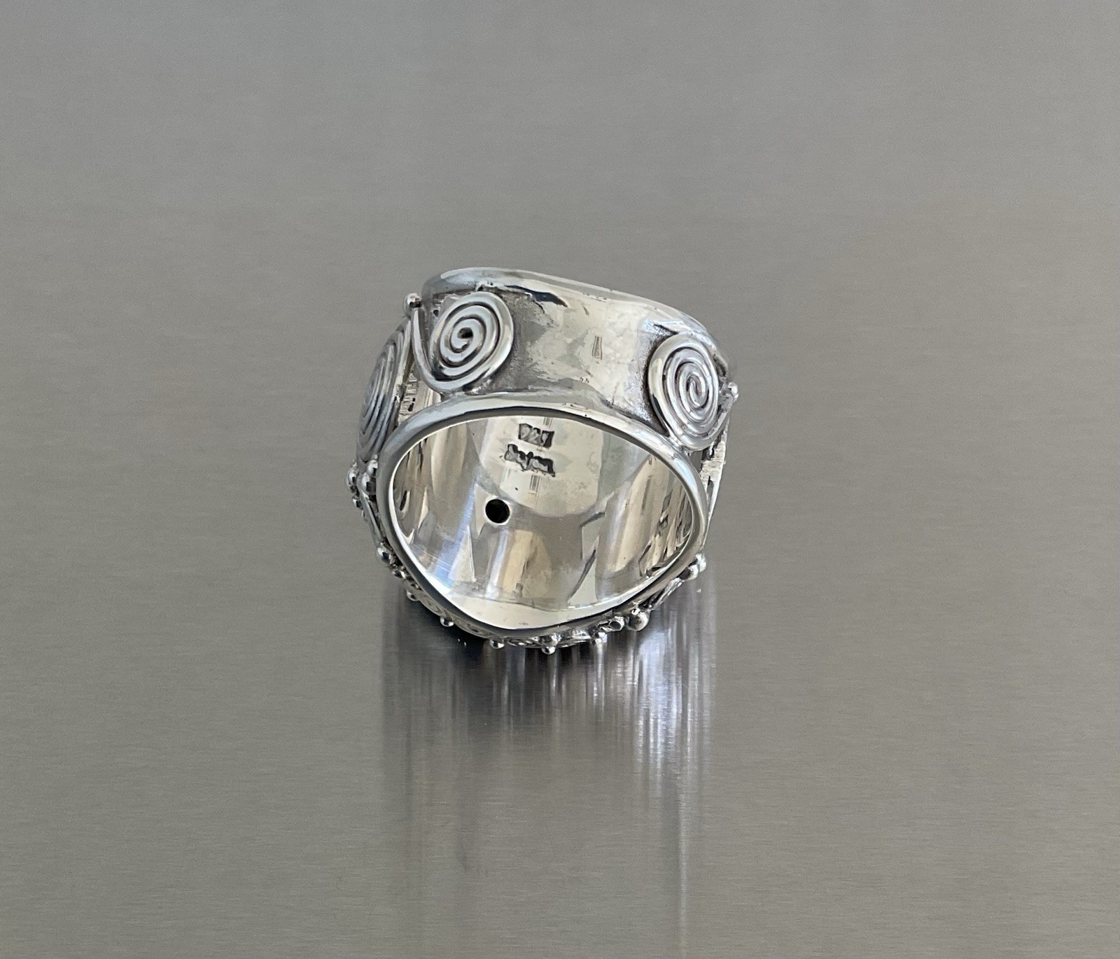 Sajen Carved Obsidian Goddess Face & Blue Topaz Ring 925 Sterling Silver Size 7