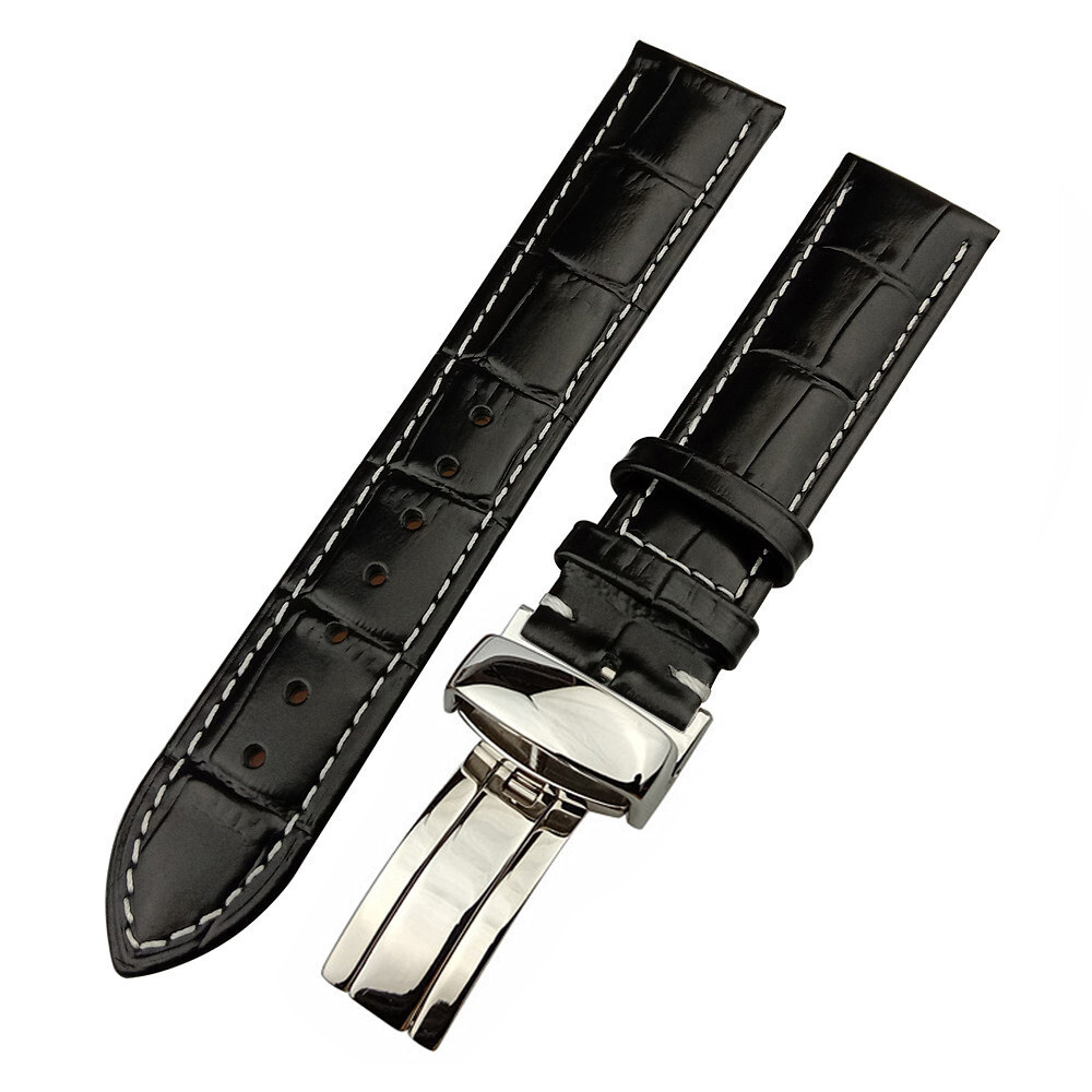 Black And Brown Genuine Leather Watch Strap Band 16 17 18 19 20 21 22 23 24mm