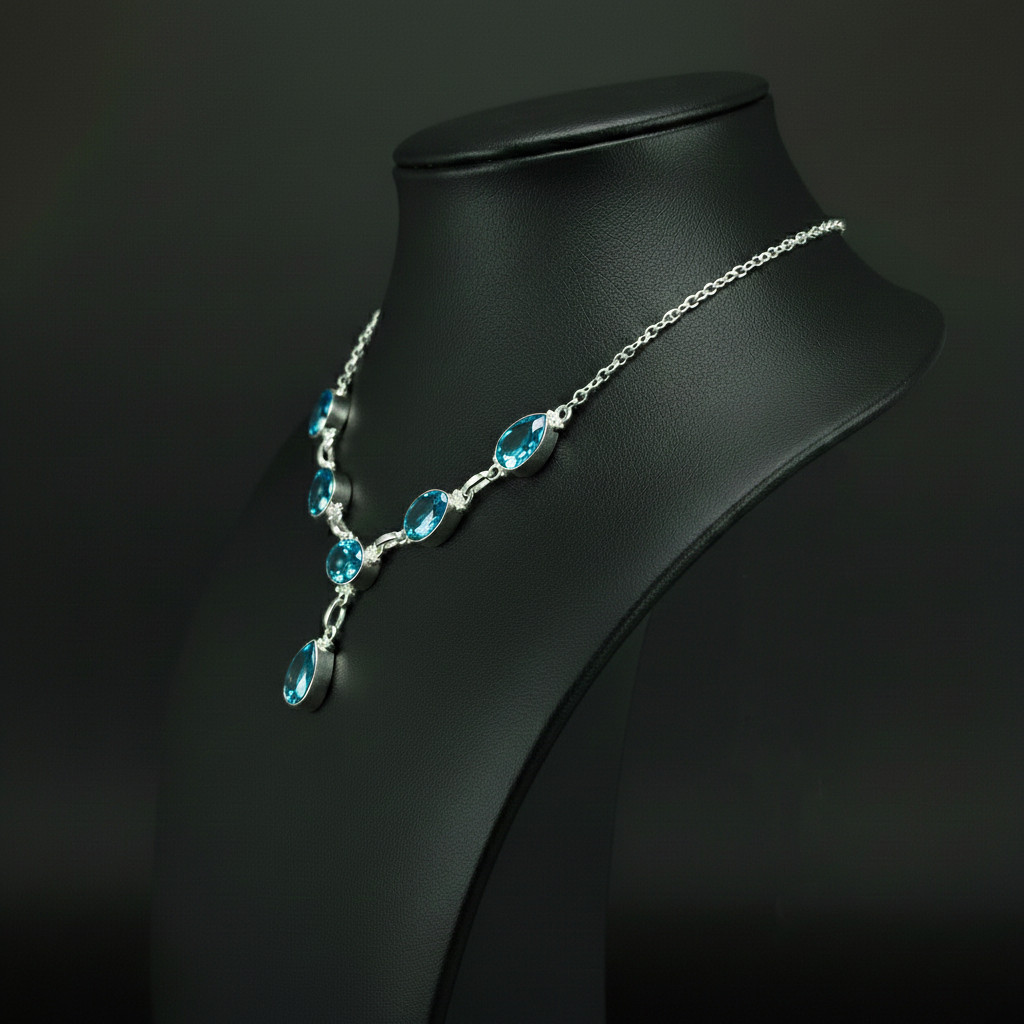 London Blue Topaz Gemstone 925 Sterling Silver handmade Gift Necklace 18″