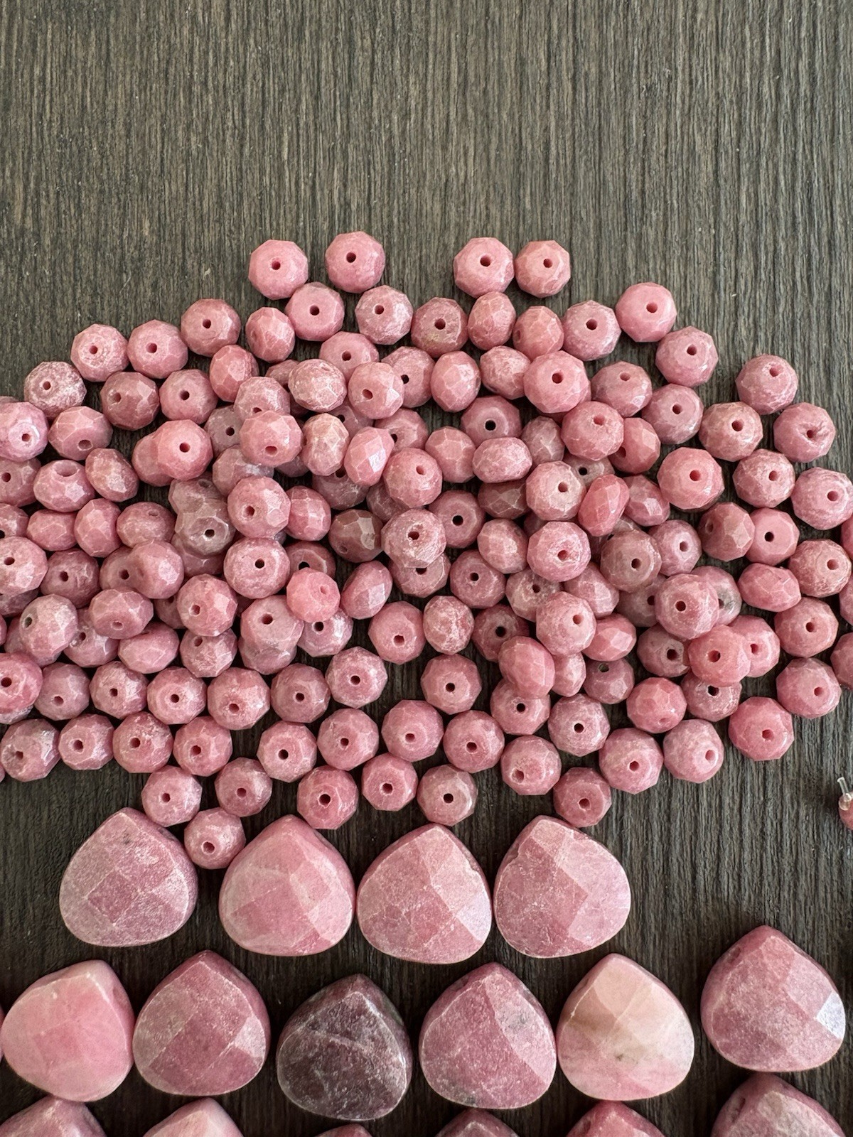 LOT Of Mixed Rhodonite Faceted Heartshape Roundelle Pink Stones Beads Read Info