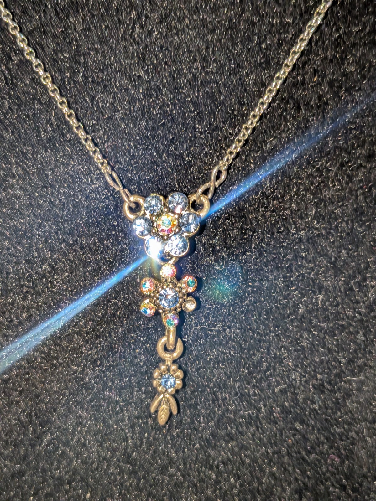 Silver Plated Clear Rhinestone Cross Charm Pendant Cable Chain Necklace