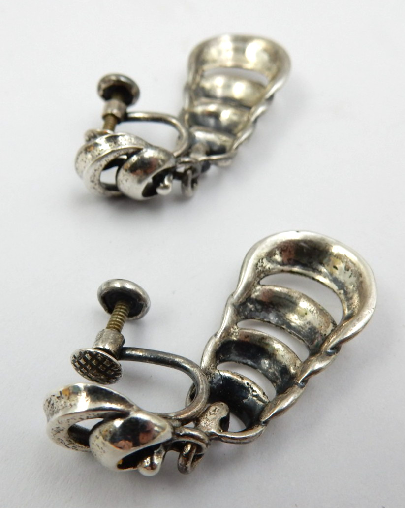 VINTAGE DANECRAFT STERLING SILVER RIPPLE WAVES SCREW BACK EARRINGS, 8.8 GRAMS