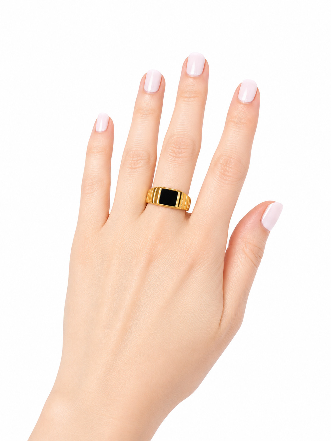 Fashion Jewelry Gold Black Enamel Signet Ring Square Vintage Style Band