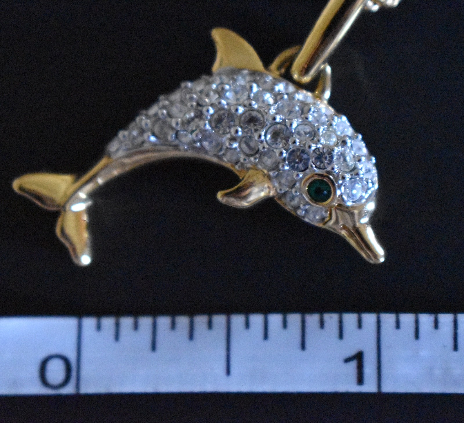 Vtg Swarovski Crystal Dolphin 1.25″ Pendant Necklace 14″ Chain Retired FreeS&H