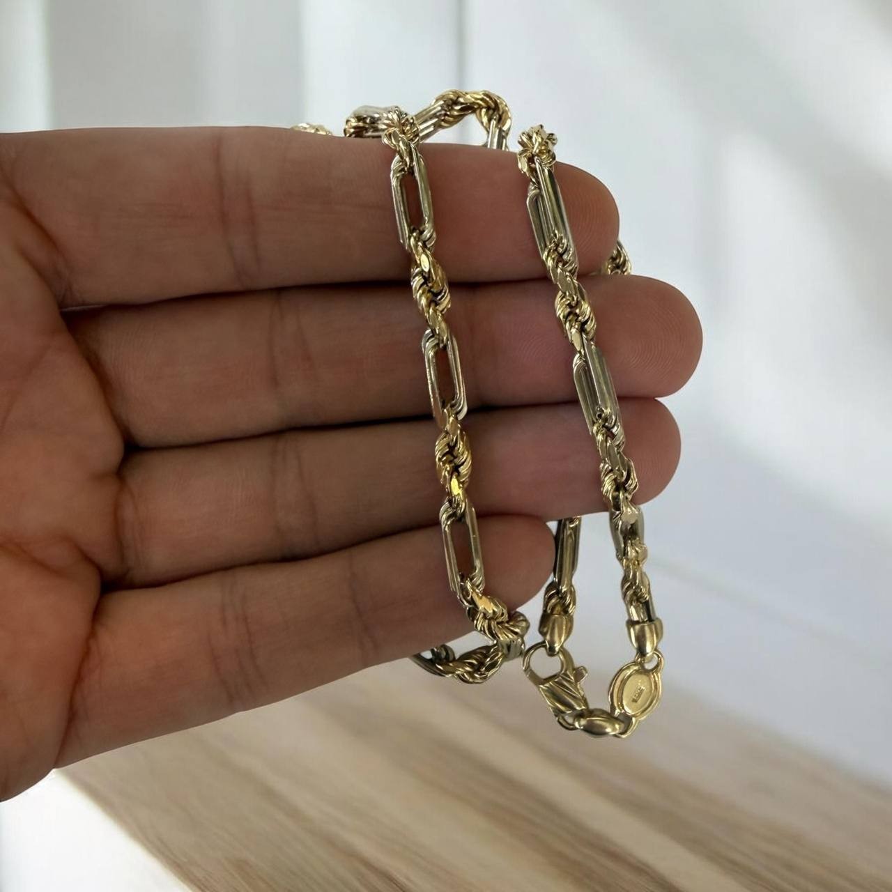 14K Two Tone Gold Milano Figarope Chain Necklace Hollow 26″ 5mm 33.6g Mens Italy