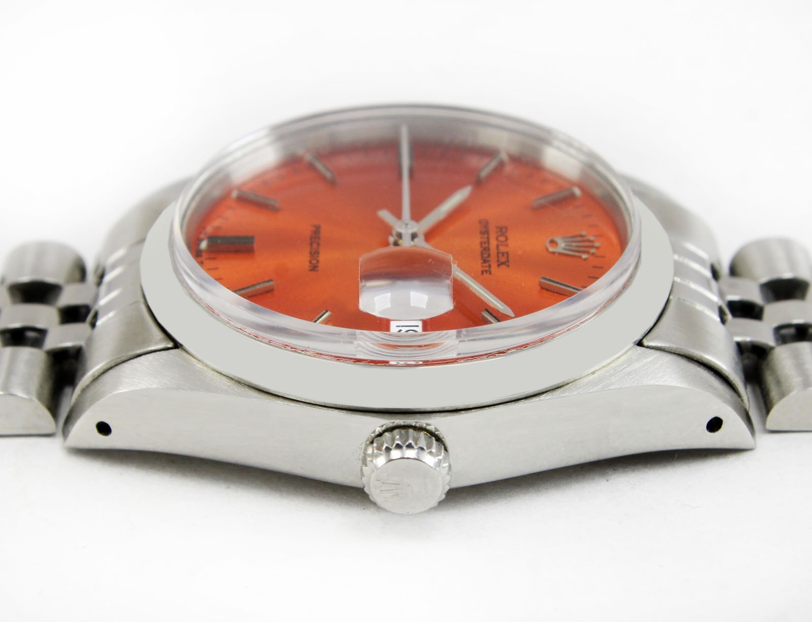 Vintage Rolex Oysterdate Precision Orange Dial 34mm Men Steel Watch Ref 6694