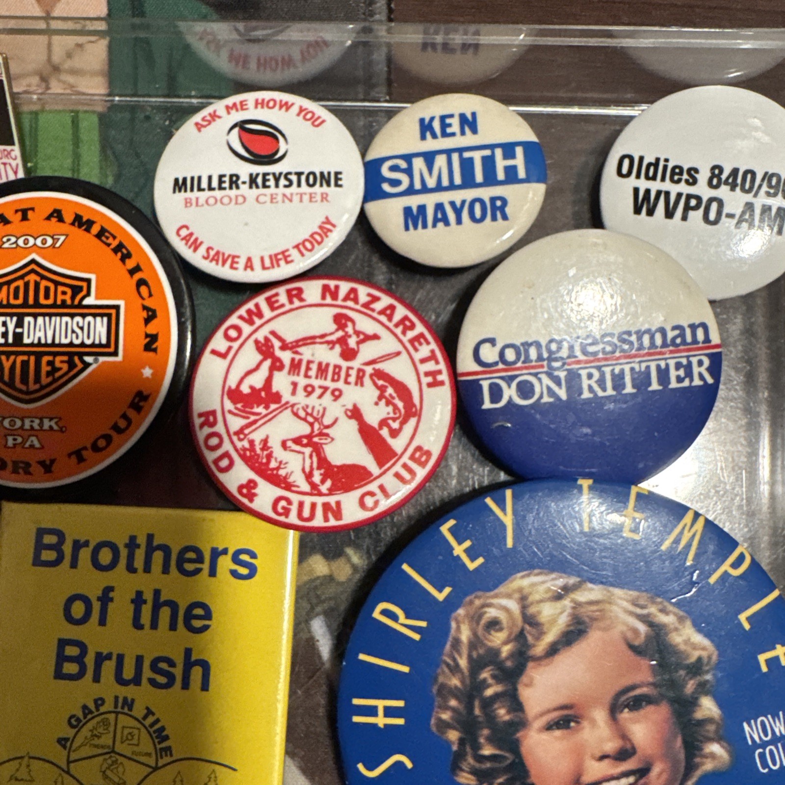 Vintage Pinback Button Lot Harley Shirley Temple Tastykake PA Political Radio