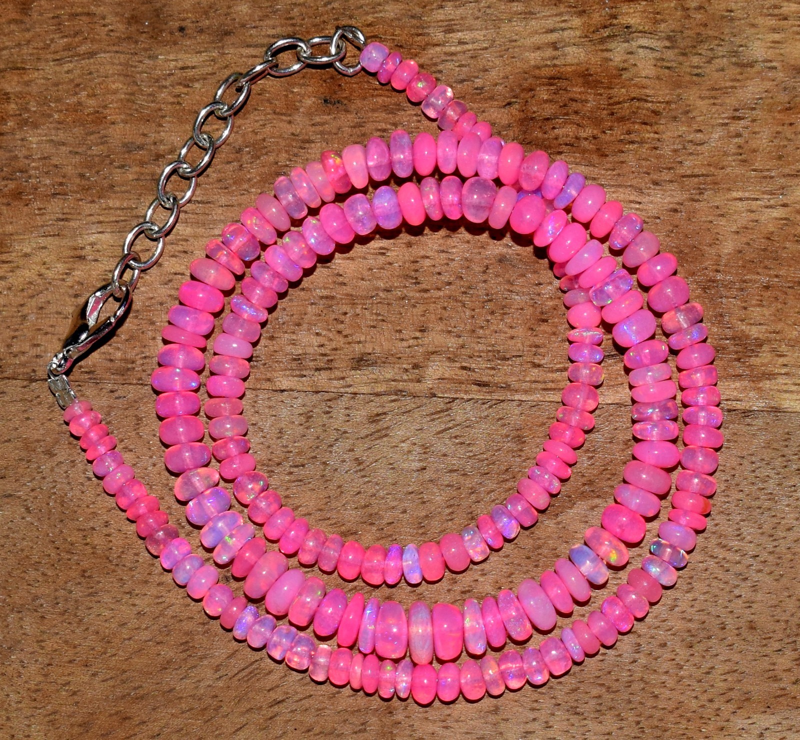 16″Natural Ethiopian Opal Wello Fire Opal Gemstone Beads Necklace