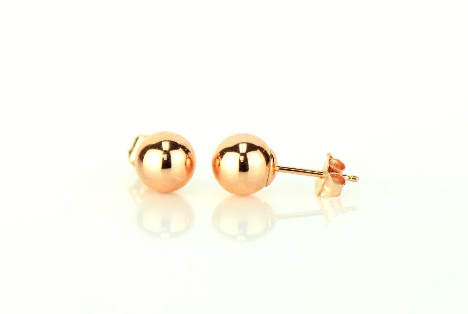 Solid 14k Rose Gold Ball Stud Earrings Butterfly Push Back