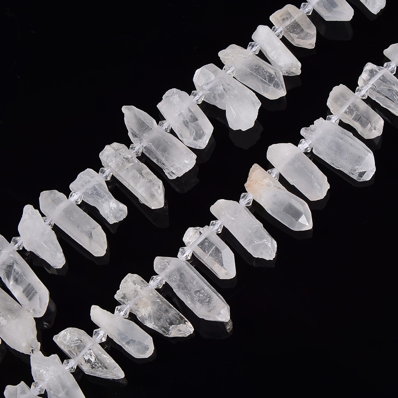 Clear Quartz Top Drilled Matte Stick Points Beads Size 20-45mm 15.5” Strand