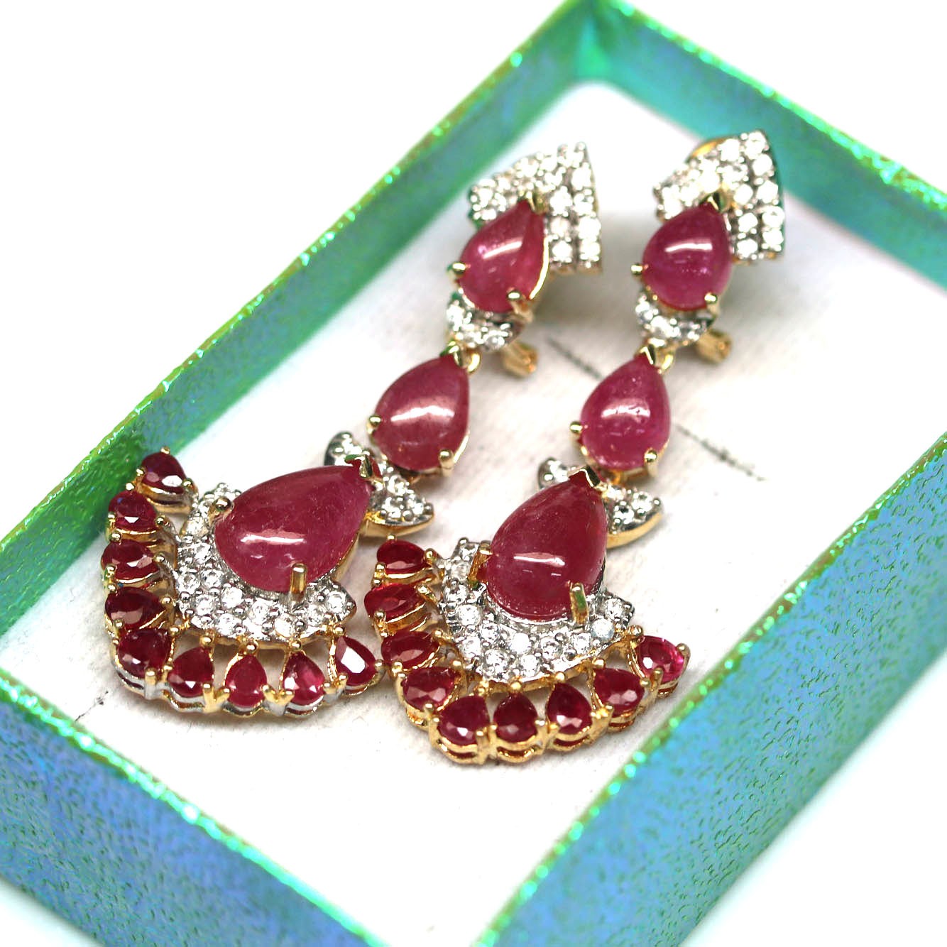 Handmade 925 Sterling Silver Red Ruby Zircon Jewelry Earrings 18K Gold Plated