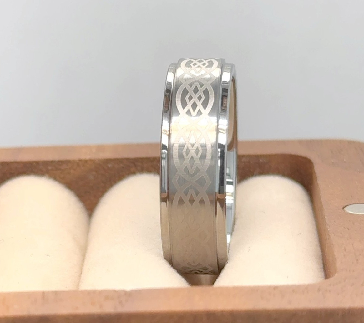 Celtic Pattern Daily Wear Ring Celtic Anniversary Band Tungsten Wedding Ring