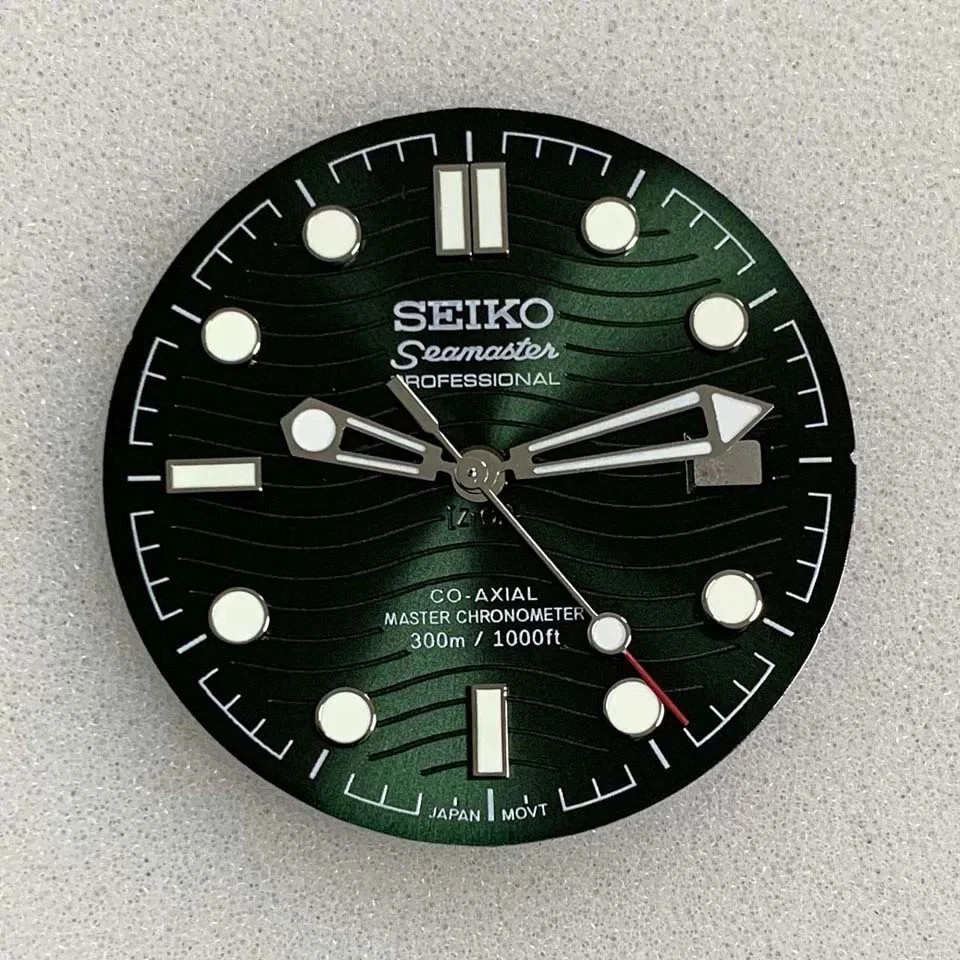 31.8mm Black Watch Dial+Hands Green Luminous for NH35 NH36 Movement Watch Parts