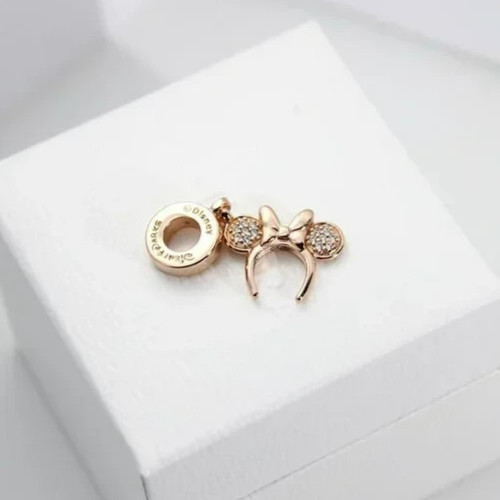 Authentic Pandora Dangle Disney Rose Pink Parks Minnie Headband Ears Cz o Charm