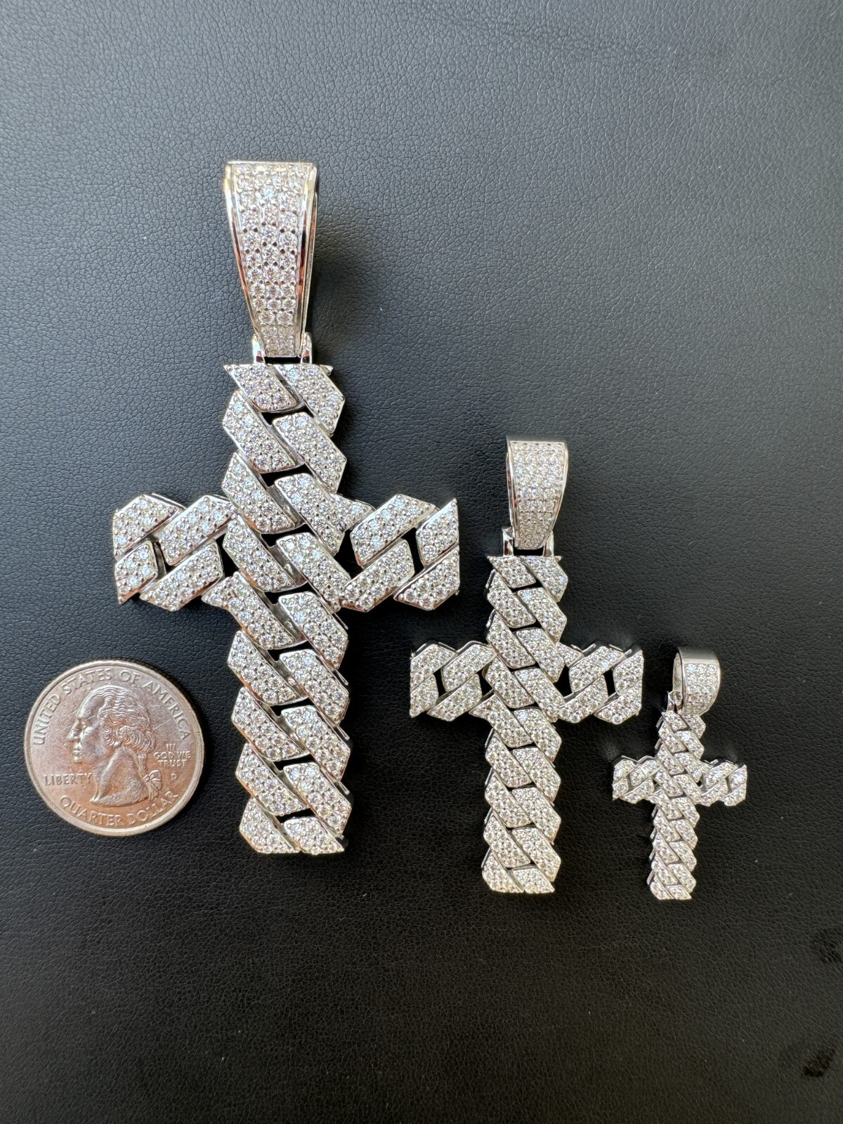 MOISSANITE Prong Miami Cuban Link Cross Pendant – 925 Silver Necklace 3 Sizes