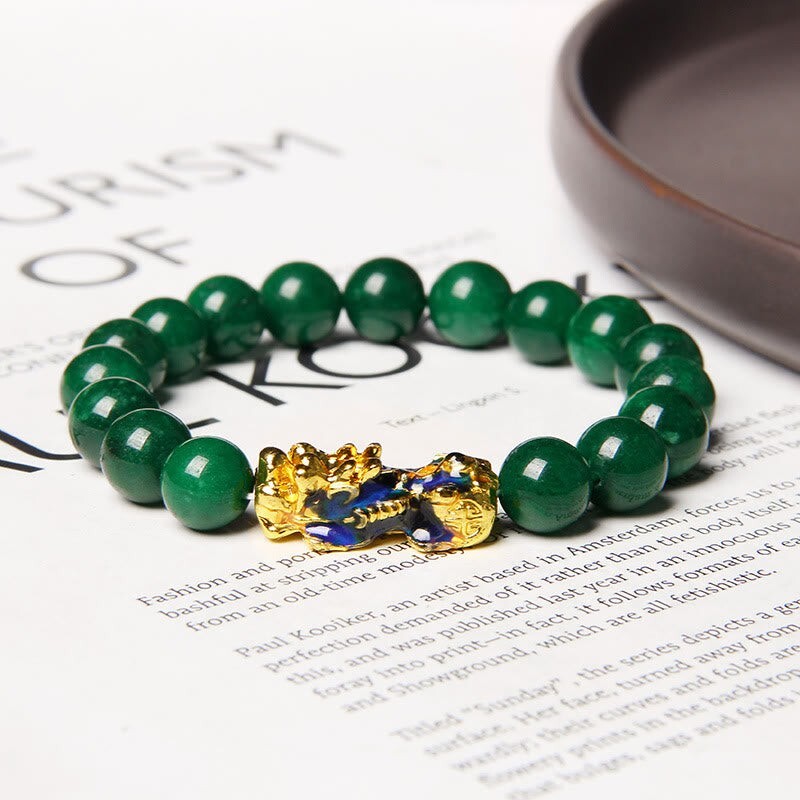 Dragon Protection Bracelet 10mm Green Jade Bracelet Pixiu Charm Bracelet