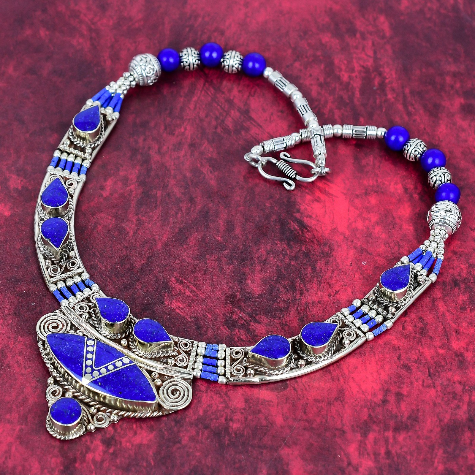 Lapis Lazuli Gemstone Handmade 925 Sterling Silver Jewelry Nepali Necklace
