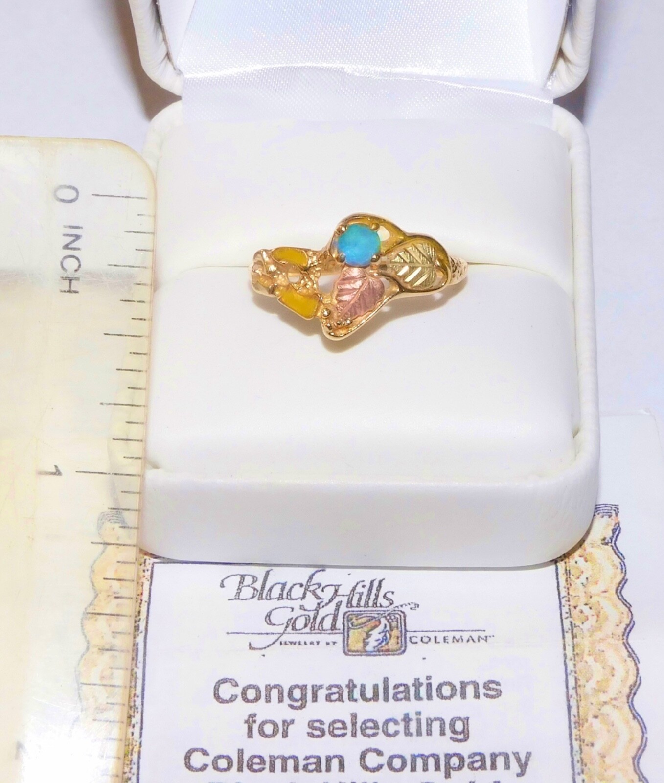Black Hills Gold 10k Blue Topaz Nugget Leaves Ring Size 10