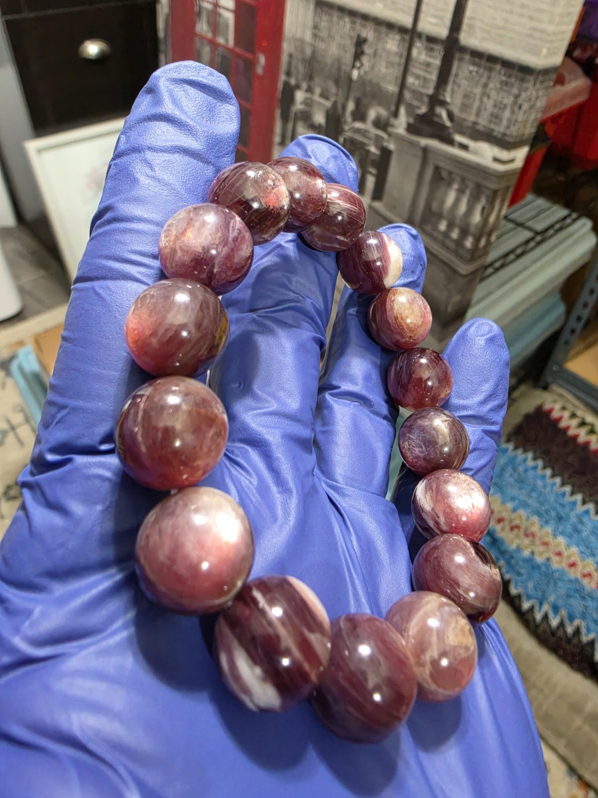 Purple Mica Crystal Quartz Crystal Stretch Bracelet 12.7mm Lepidolite