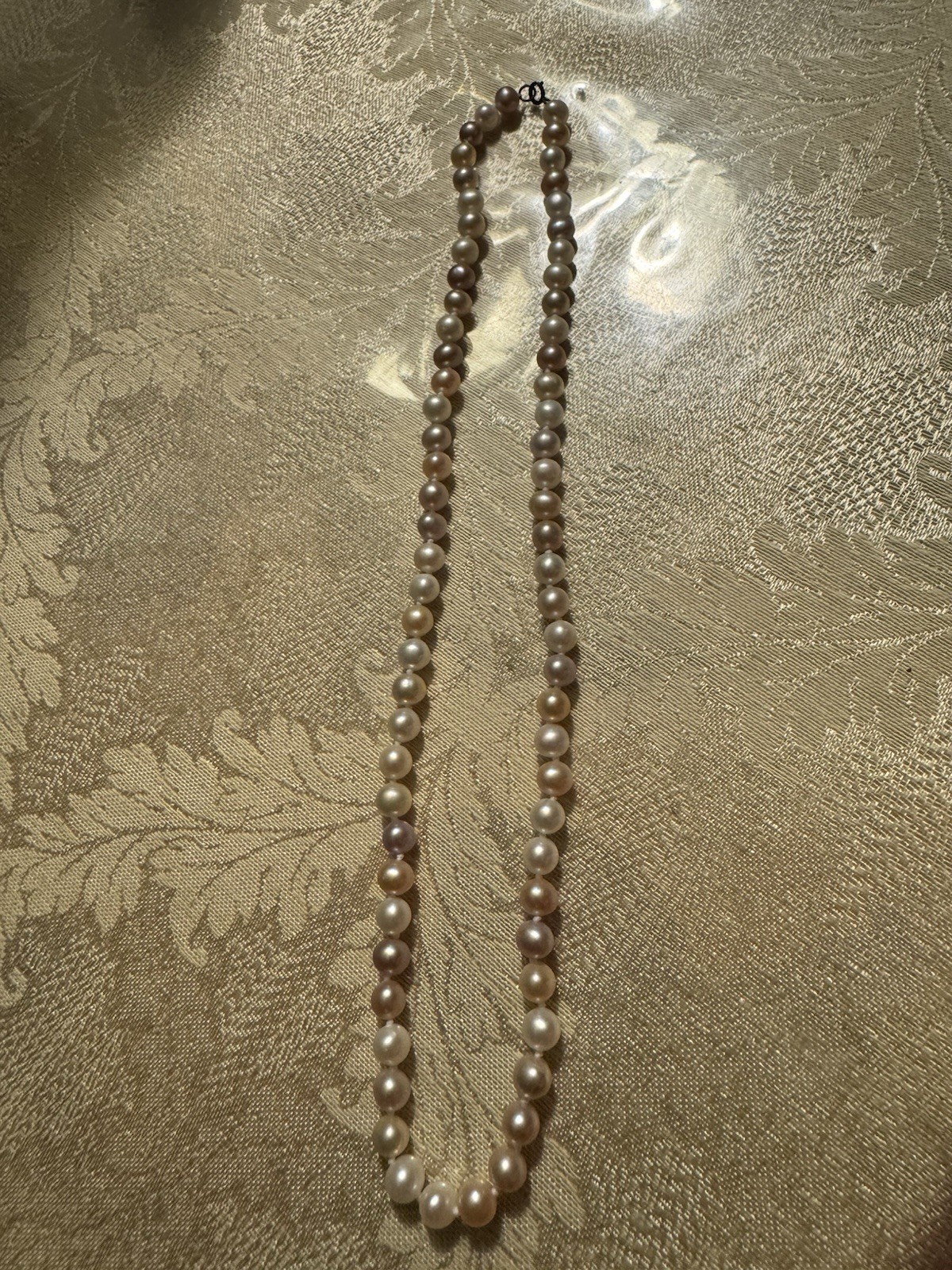 Vintage Genuine Pearl Necklace 18″ Multi Pink Grey White Stamped 925 Silver