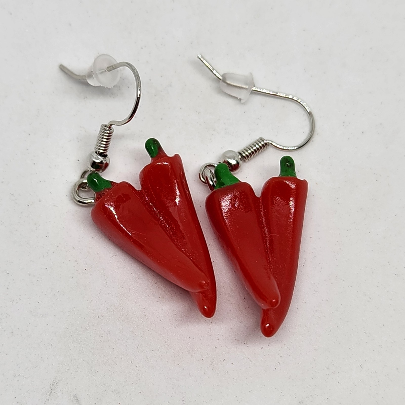 Chili Pepper Red Vegetable Resin Hook Dangle Earrings