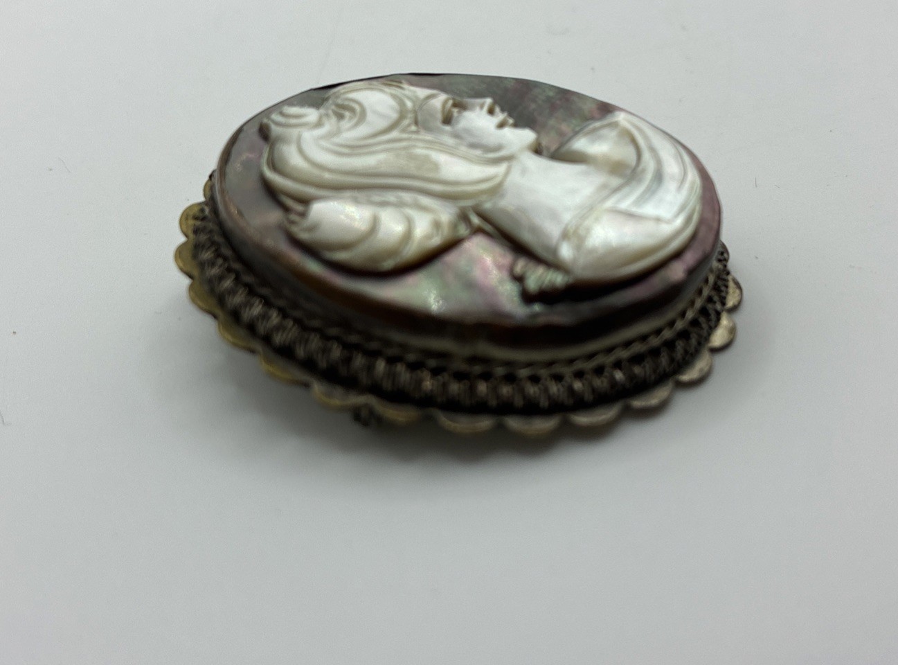 Vintage Cameo Brooch Pendant Lot Hand Carved Pin Poet Core Signed Mid Century