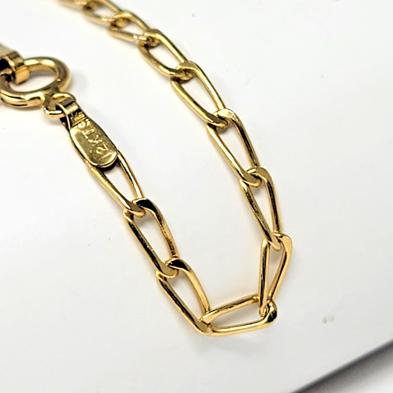 Vintage 12K Gold Filled Paper Clip Chain Bracelet 7″ 1/20 12K GF Spring Ring NOS
