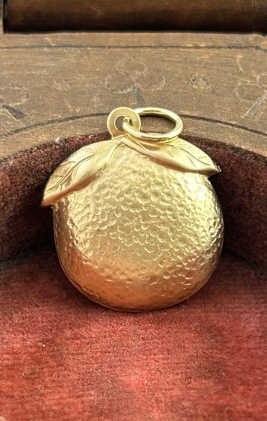 Brass Orange Fruit Charm Citrus Pendant Textured Food Garden Necklace