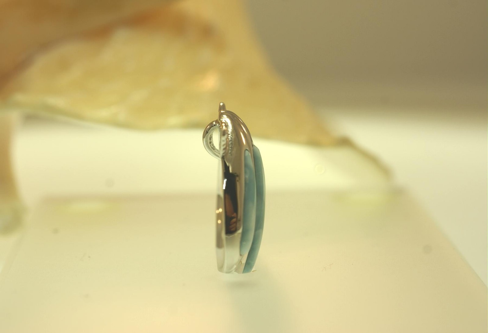 22.5MM 925 SILVER NATURAL LARIMAR HAWAIIAN SUNRISE SCALLOP SHELL SLIDE PENDANT