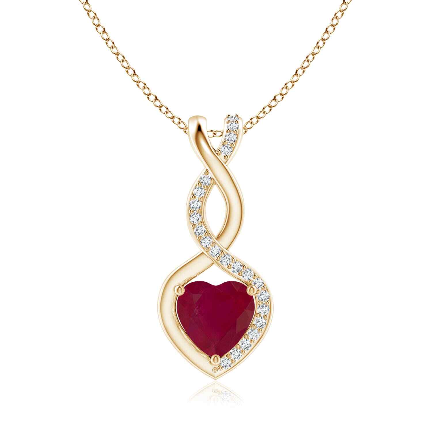 ANGARA Natural Ruby & Diamond Infinity Heart Pendant Necklace in 14K Yellow Gold