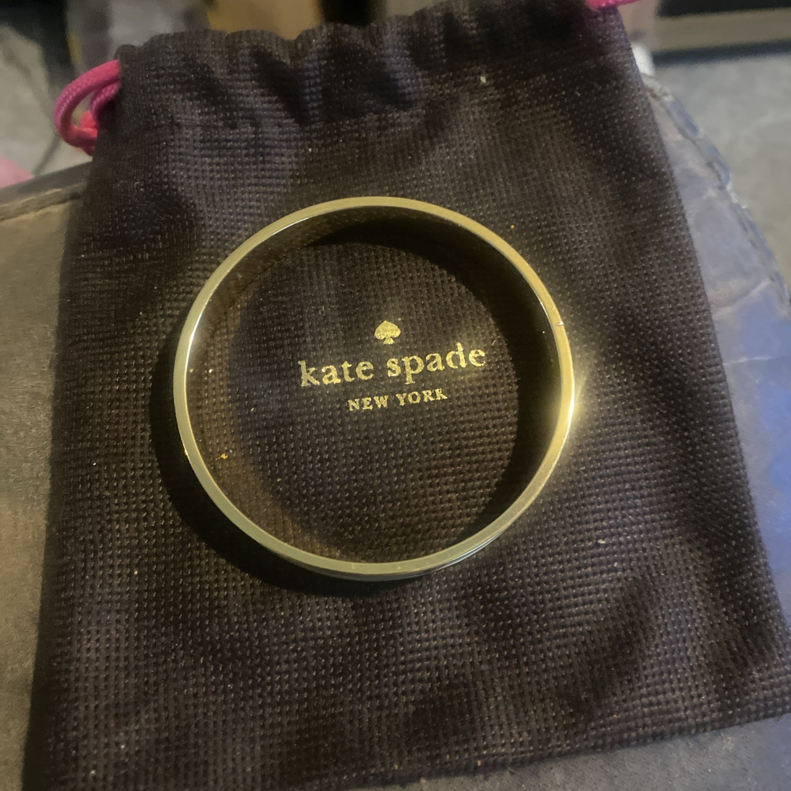 VINTAGE Kate Spade NY Ace of Spades White Enamel Bangle Gold