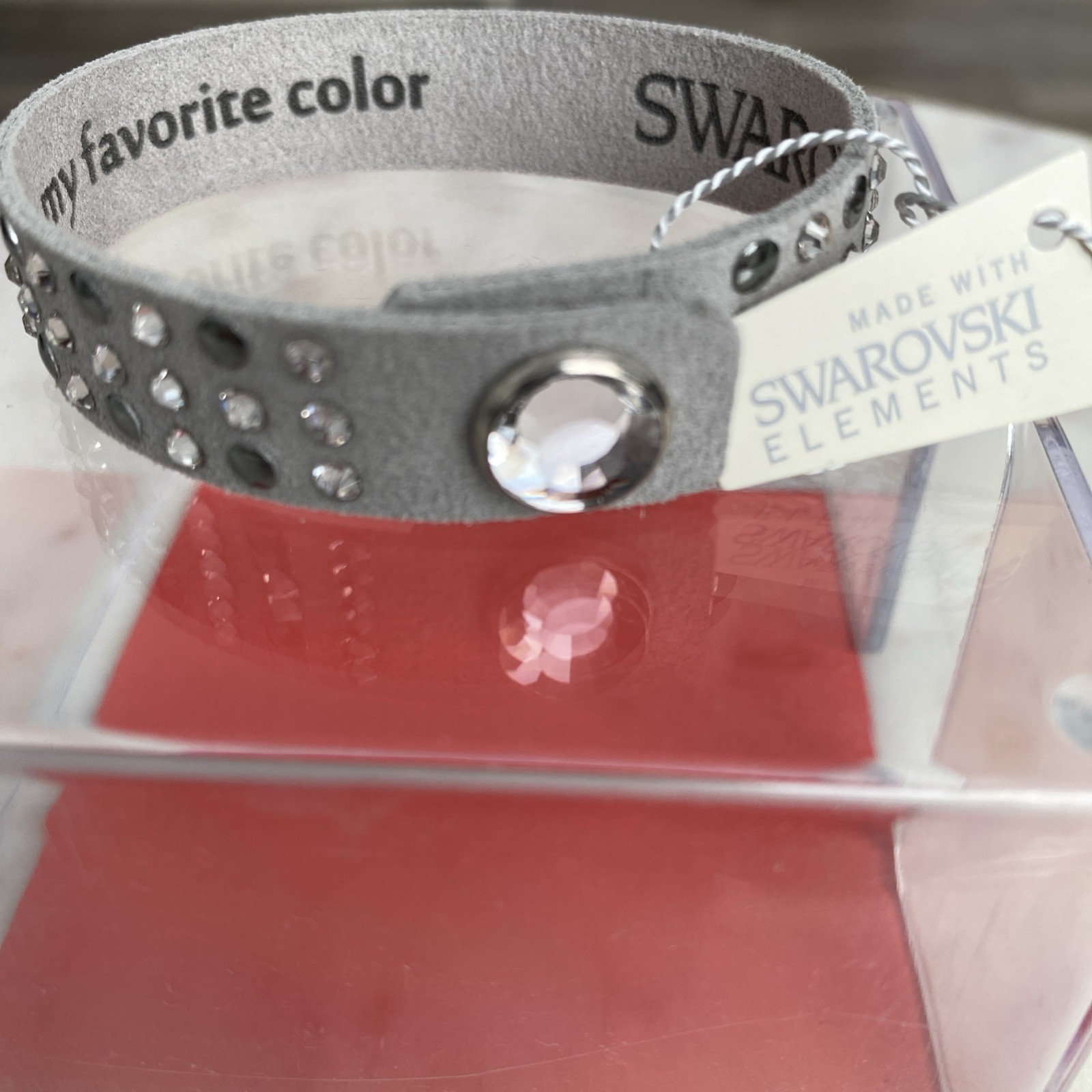 Grey suede-like wrap bracelet made with Swarovski Elements