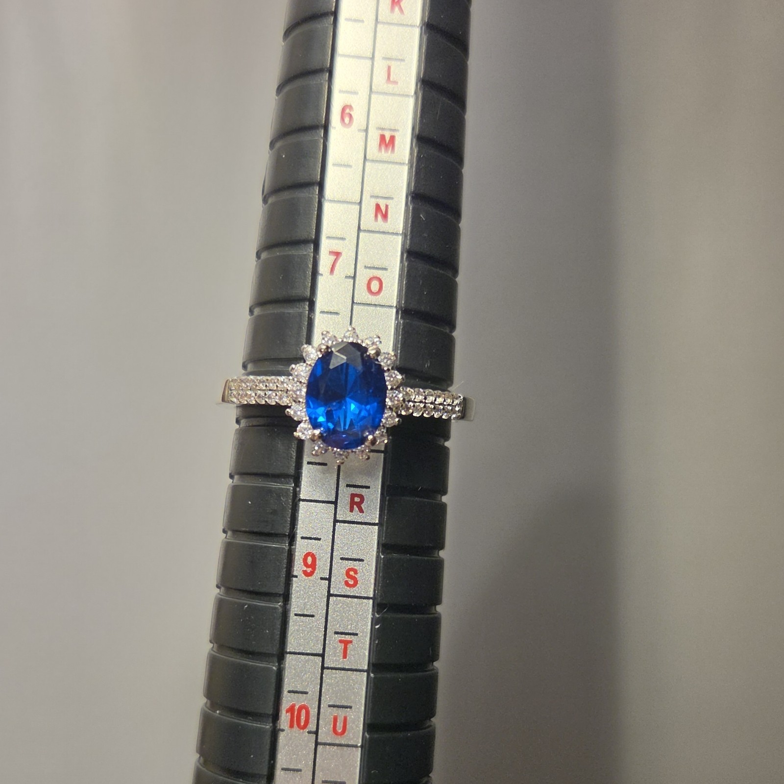 Blue Sapphire Ring with AAA CZ 18k White Gold Filled