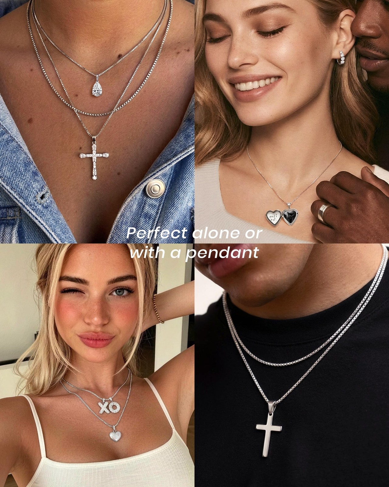 ASHINE “Pendant Ready Sterling Silver Box Chain Necklace for Women, 1mm 0.8mm…