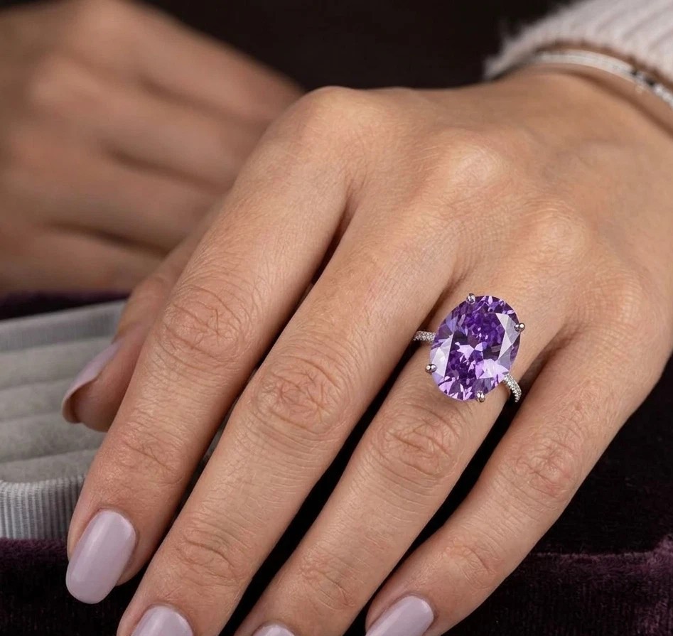 RARE Oval Cut Purple Diamond 4 Ctw Treated Moissanite Solitaire Ring 925 Silver