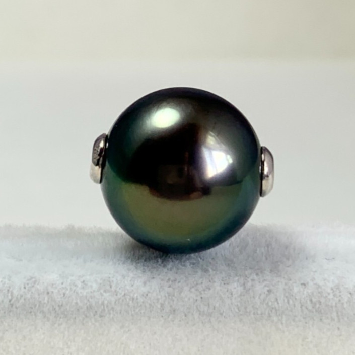 AAA Big 12.3mm Round Green Tahitian Loose Pearl,Full Drilled,14Kt White Gold